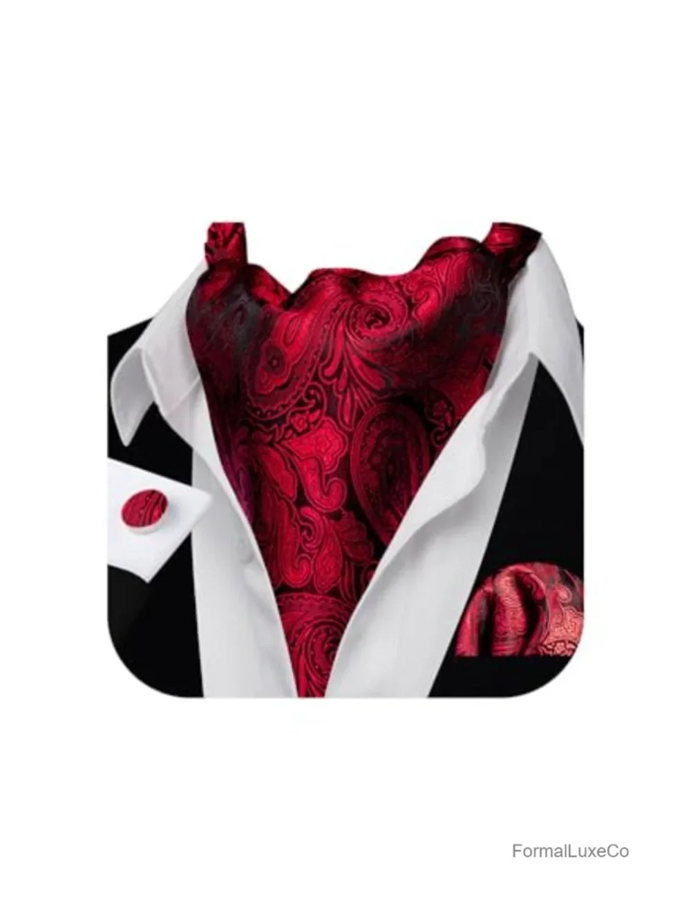 Silk Jacquard Cravat Tie Set with Handkerchief and Cufflinks
